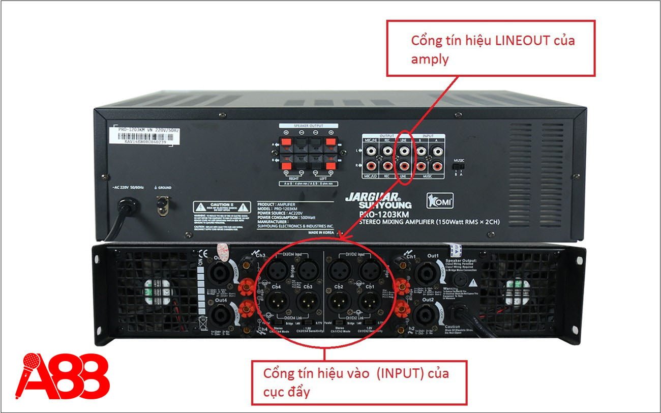 Đấu nối cục đẩy với amply