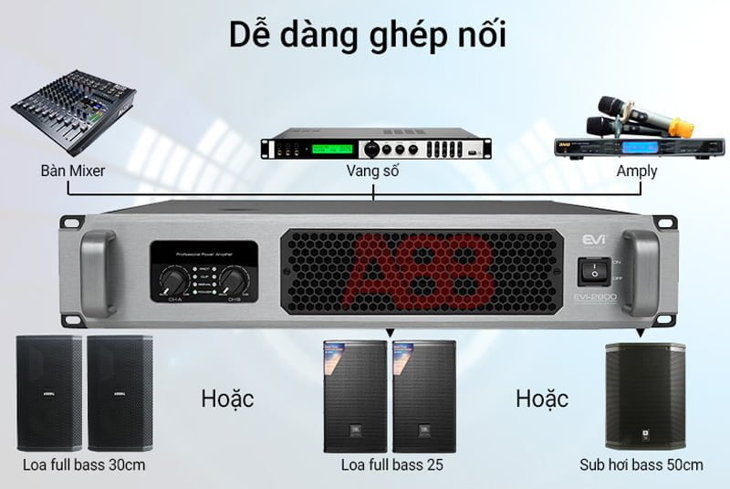 Cục đẩy công suất 2 kênh Evi 2800